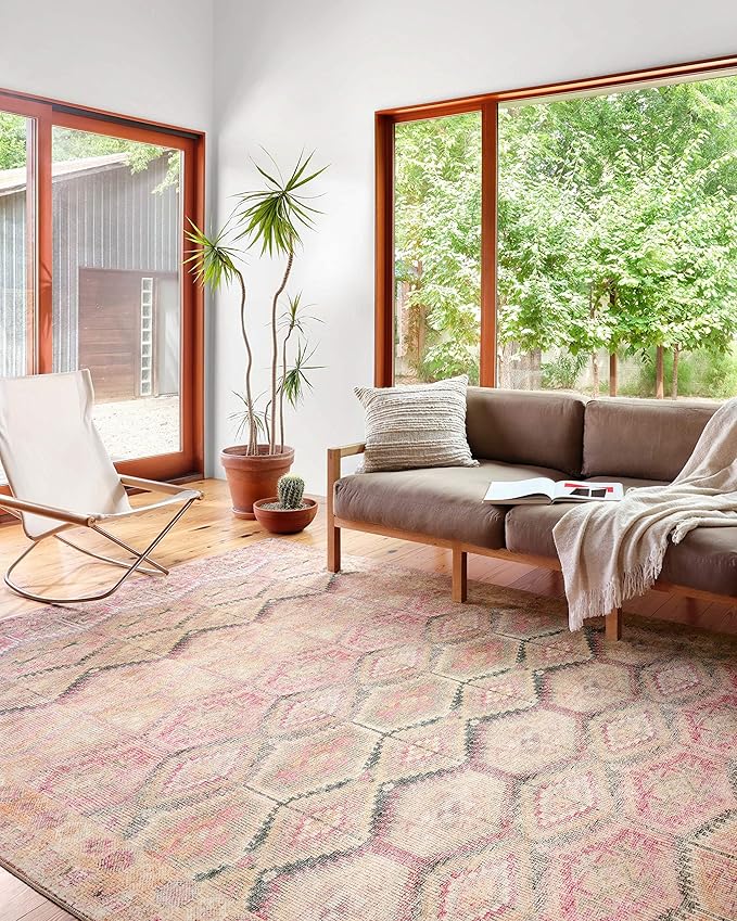 Loloi Layla Collection LAY-17 Pink/Lagoon 2'-3" x 3'-9" .13" Thick Accent Rug by Loloi