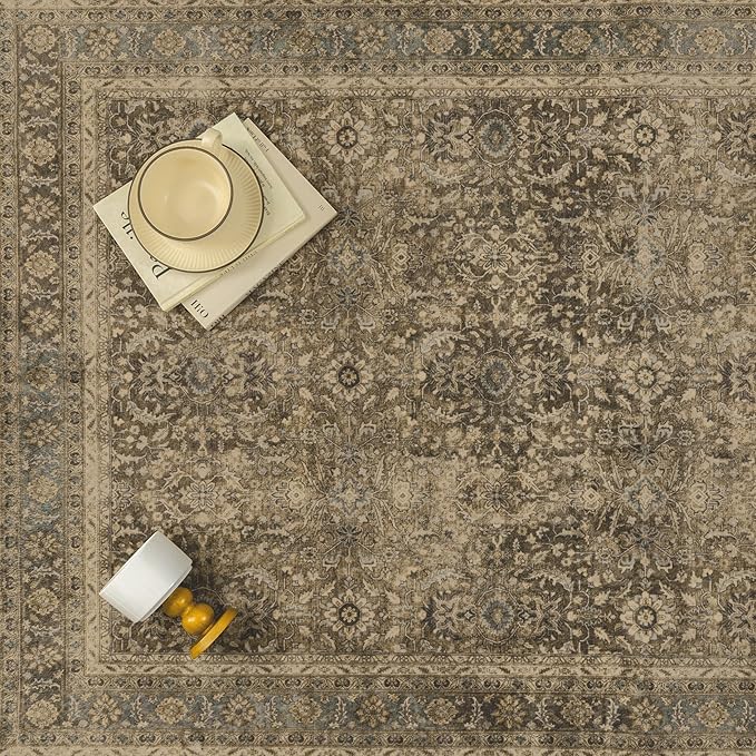 Brown 6x9 Area Rug Washable Vintage Carpet - Image 6