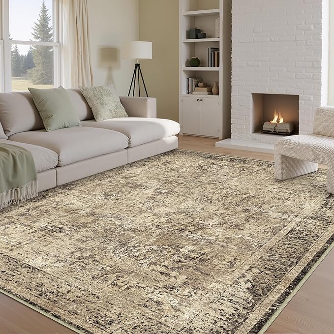 5x7 Area Rug Washable Vintage Neutral Living Room Carpet Large Indoor Non Slip - Image 5