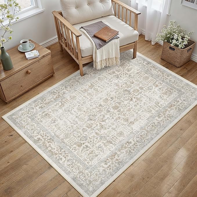 Taupe Area Rug 3x4 Office Entryway Rug Machine Washable Kitchen Vintage - Image 5