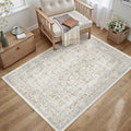 Taupe Area Rug 4x5 Office Entryway Rug Machine Washable Kitchen Vintage by PureCozy