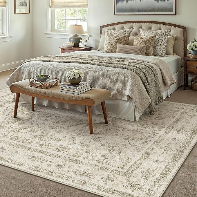 Taupe 6x9 Area Rug Vintage Washable Living Room Carpet Non Slip Bedroom Indoor - Image 4
