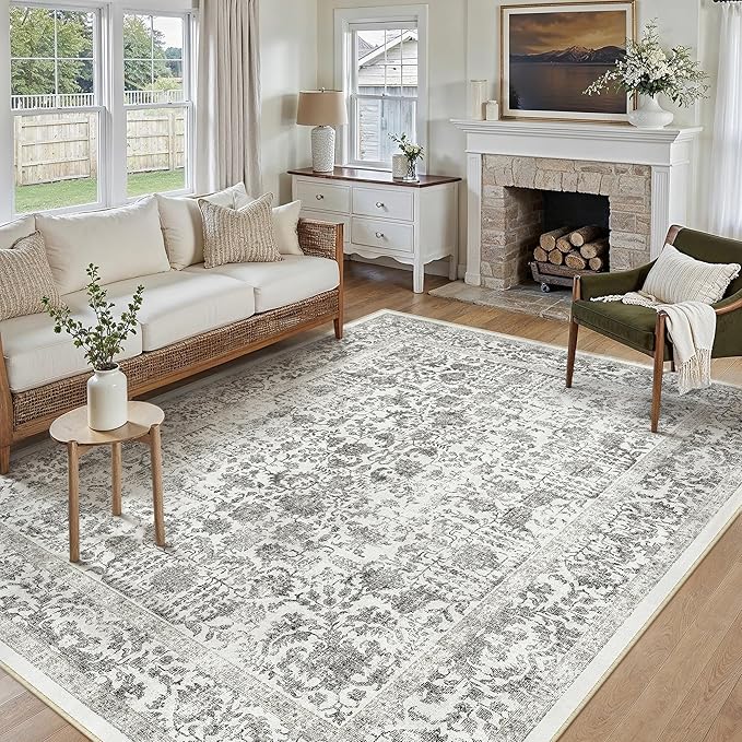 Black Area Rug 5x8 Machine Washable Vintage Living Room Distressed Non Slip - Image 5