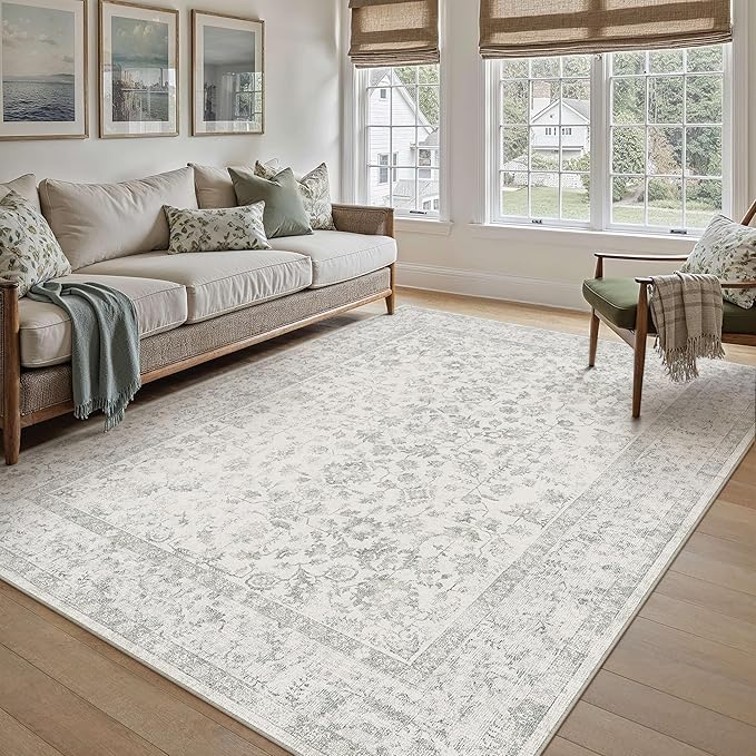 5x7 Grey Area Rug Non Slip Vintage Living Room Distressed Machine Washable by PureCozy