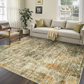 Area Rug 5x7 Brown Washable Non-Slip Lightweight Floral Vintage Distress Print by PureCozy