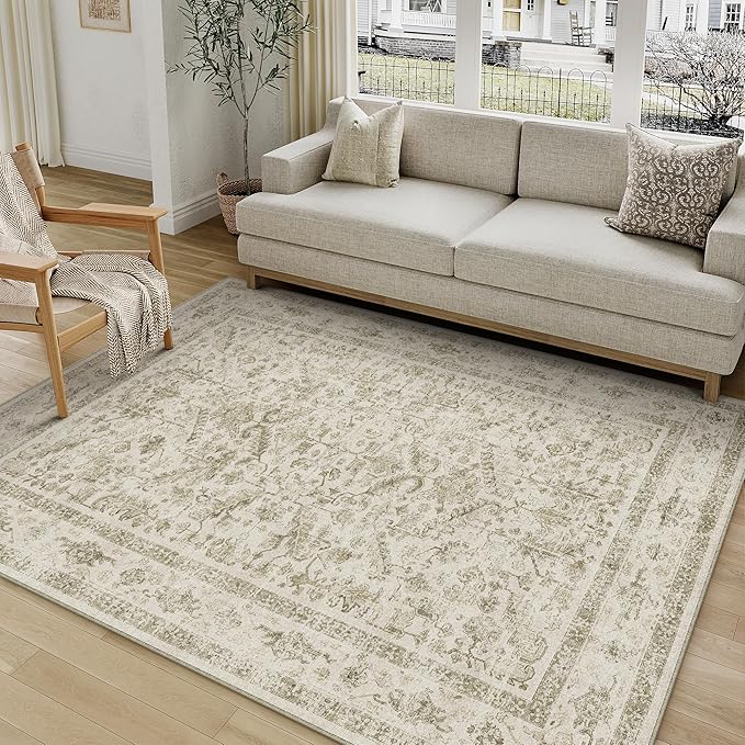 Taupe 4x6 Entryway Rug Vintage Area Carpet Indoor Office Washable Door Mat by PureCozy