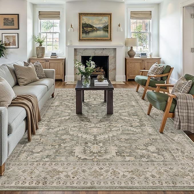 Brown 6x9 Area Rug Vintage Washable Living Room Carpet Non Slip Bedroom Indoor - Image 3