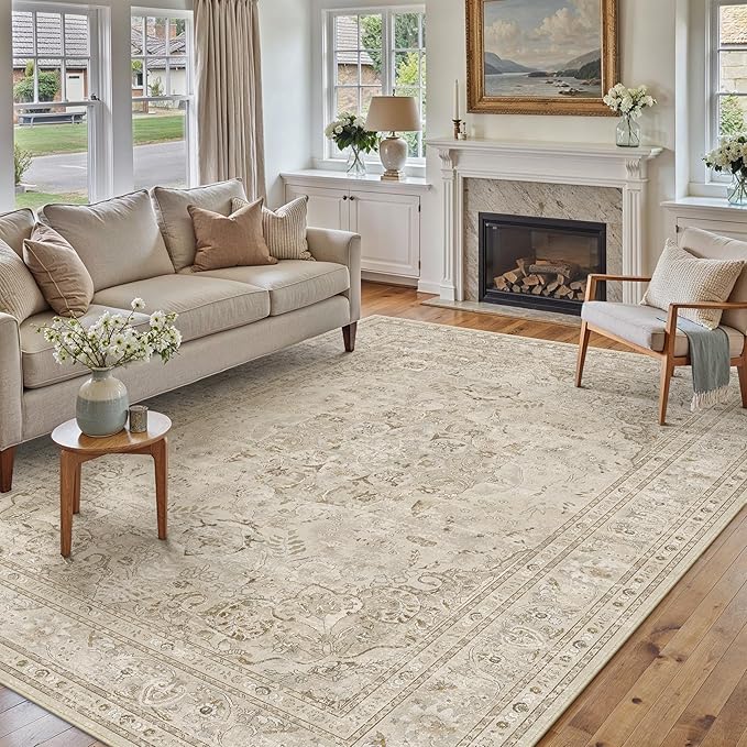Brown 5x7 Area Rug Washable Vintage Carpet by PureCozy