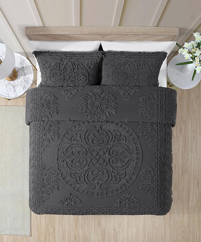 Beatrice Home Fashions Medallion Chenille Bedspread, Standard Sham - Image 3
