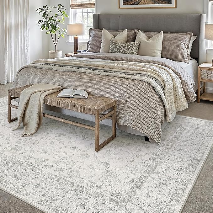5x7 Grey Area Rug Non Slip Vintage Living Room Distressed Machine Washable - Image 5