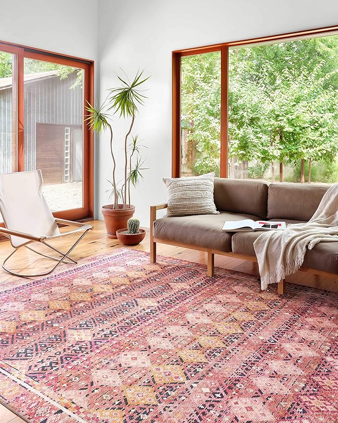 Loloi Layla Collection LAY-15 Magenta/Multi 5'-0" x 7'-6" .13" Thick Area Rug by Loloi