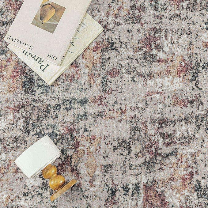 Modern Area Rug 3x5 Machine Washable Entryway Entrance Carpet Red Brown Multi - Image 6