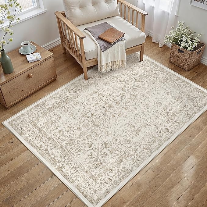 Light Brown Area Rug 3x4 Office Entryway Rug Machine Washable Kitchen Vintage - Image 5