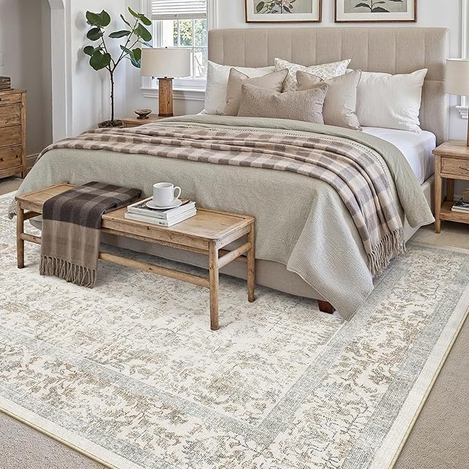 Taupe Area Rug 9x12 Machine Washable Large Vintage Living Room Distressed Non - Image 6