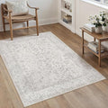 3x5 Grey Area Rug Non Slip Vintage Office Entryway Rug Distressed Machine by PureCozy
