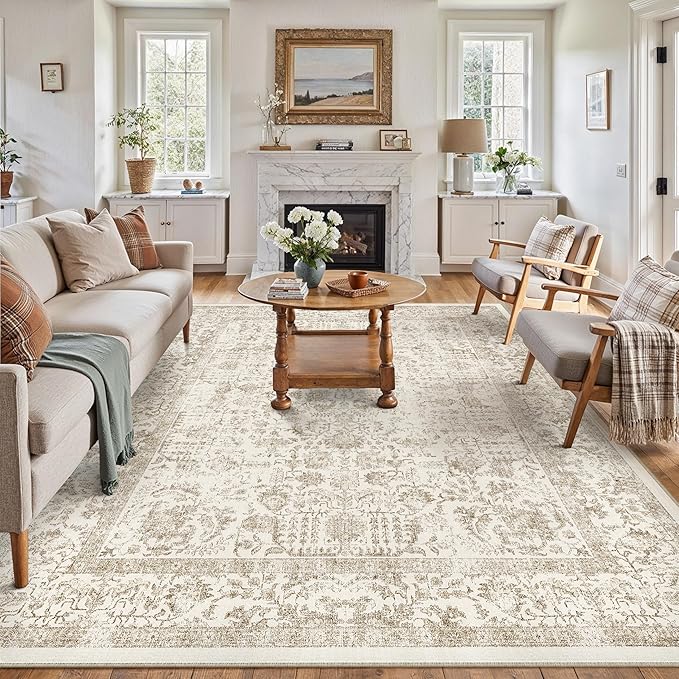 Light Brown Area Rug 6x9 Machine Washable Vintage Living Room Distressed Non - Image 7