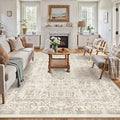 Light Brown Area Rug 8x10 Machine Washable Large Vintage Living Room Distressed by PureCozy