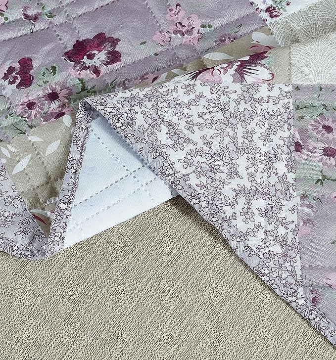 Brilliant Sunshine Lilac Rose Patchwork Couch Armrest 5 Pockets Organizer - Image 3