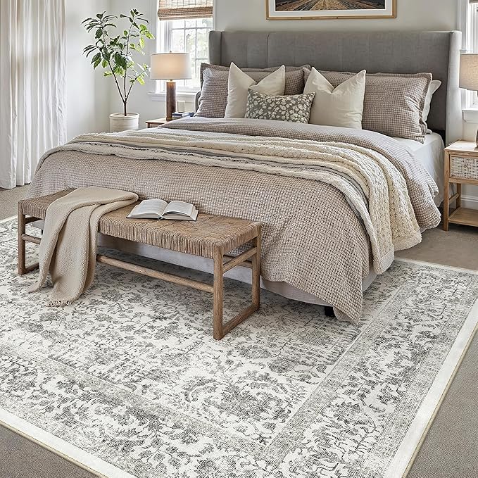 Black Area Rug 5x8 Machine Washable Vintage Living Room Distressed Non Slip - Image 6
