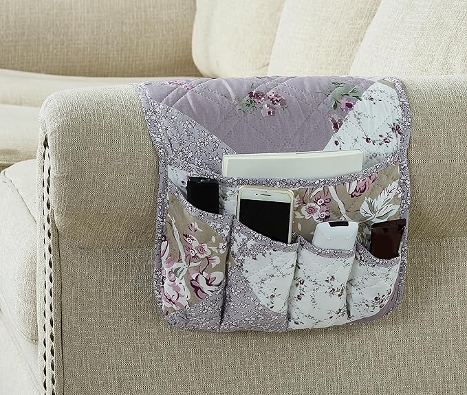 Brilliant Sunshine Lilac Rose Patchwork Couch Armrest 5 Pockets Organizer by BrilliantSunshine