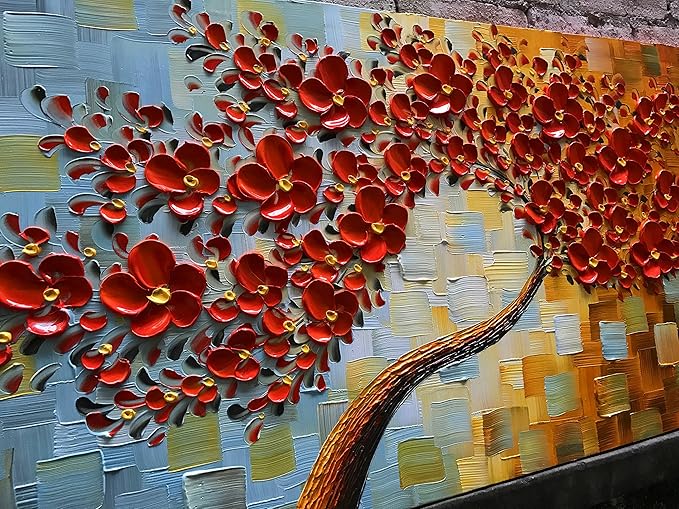 YaSheng Art - large size Red Flower Canvas Wall Art handpainted Contemporary - Image 5
