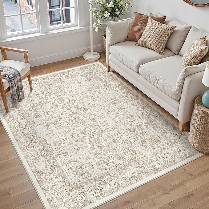 Light Brown Area Rug 3x4 Office Entryway Rug Machine Washable Kitchen Vintage - Image 6