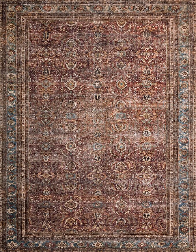 Loloi Layla Collection LAY-01 Brick/Blue 2'-3" x 3'-9" .13" Thick Accent Rug - Image 5