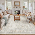 Taupe Area Rug 9x12 Machine Washable Large Vintage Living Room Distressed Non by PureCozy