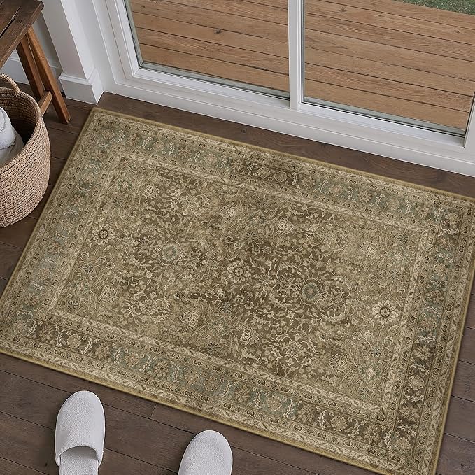 Brown 2x3 Area Rug Washable Vintage Small Carpet - Image 3