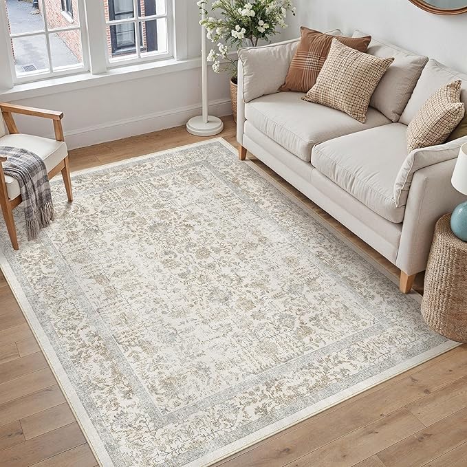 Taupe Area Rug 4x6 Office Entryway Rug Machine Washable Kitchen Vintage by PureCozy