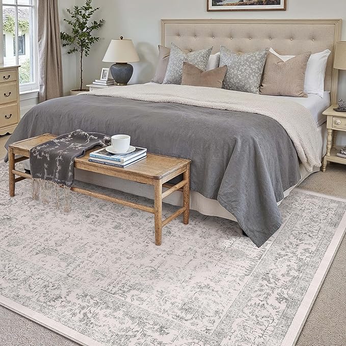 Gray Area Rug 10x12 Machine Washable Large Vintage Living Room Distressed Non - Image 6