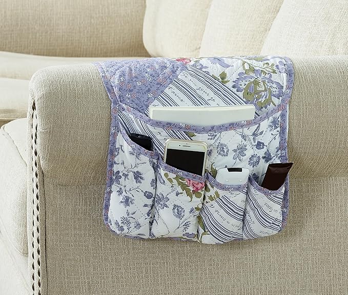 Brilliant Sunshine Rose Violet Patchwork Couch Armrest 5 Pockets Organizer by BrilliantSunshine