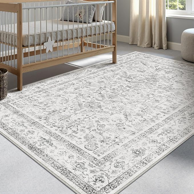 Grey 3x4 Entryway Rug Vintage Area Carpet Indoor Kitchen Washable Neutral Door - Image 4
