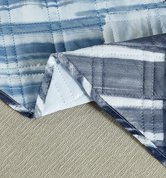 Brilliant Sunshine Blue Grey Stripes Patchwork Couch Armrest 5 Pockets Organizer - Image 3
