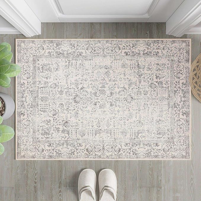 Gray Entryway Area Rug 2x3 Door Mat Machine Washable Kitchen Vintage Distressed - Image 5