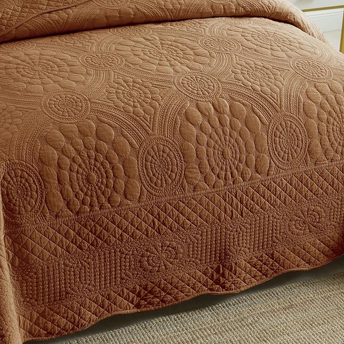 MarCielo 3-Piece 100% Cotton Oversized Bedspread Lightweight Quilt Coverlet - Image 4
