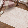 Pink Area Rug 4x5 Office Entryway Rug Machine Washable Kitchen Vintage by PureCozy