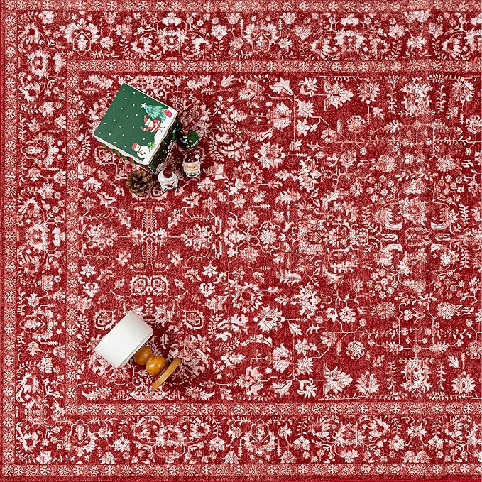 Christmas Area Rug 3x5 Red Washable Office Carpet Holiday Door Mat Vintage Low - Image 6